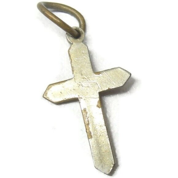 Plain Silver Tone Cross Charm Pendant Patina Vintage - Picture 8 of 8